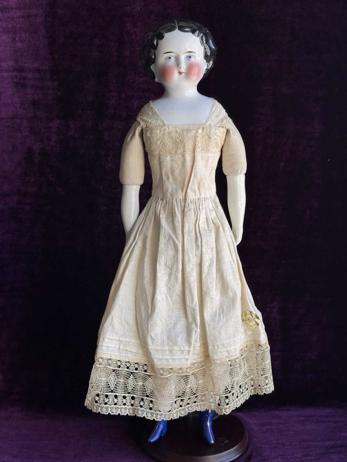 Antique German 20” Flat Top Brunette China Doll Emma Clear Body