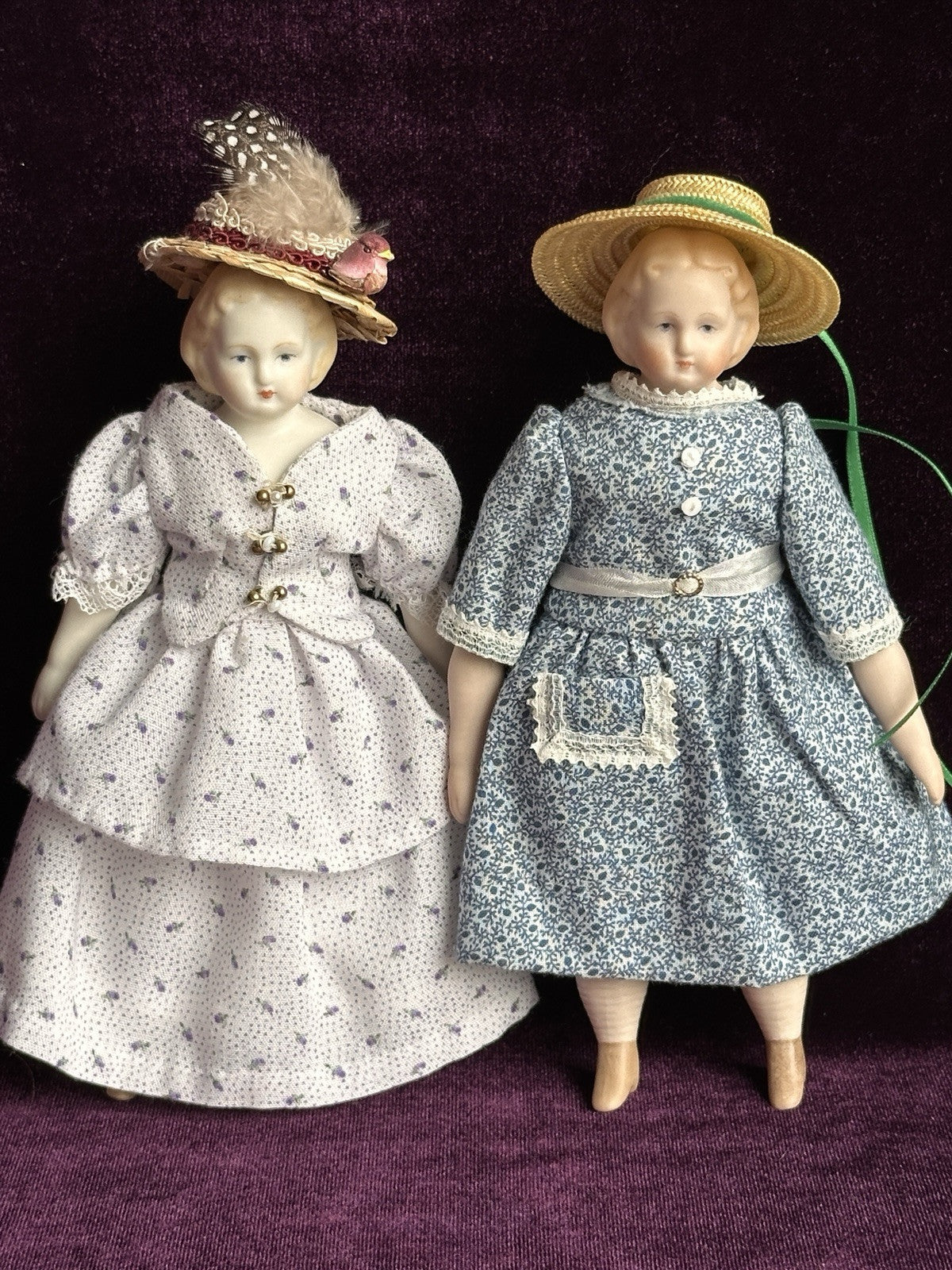 Lot of 2 Vintage Reproduction Miniature Parian Dolls with in Case with Wardrobe