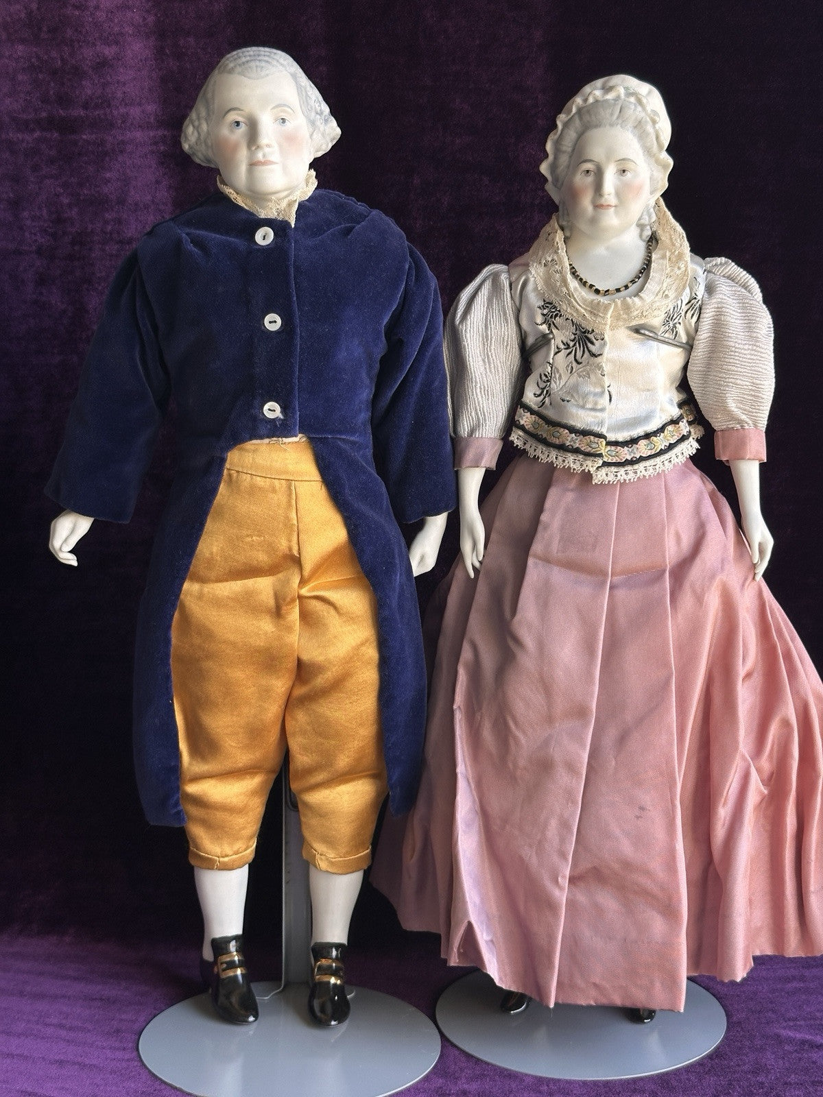 Vintage 1940’s Emma Clear Bisque George and Martha Washington Dolls
