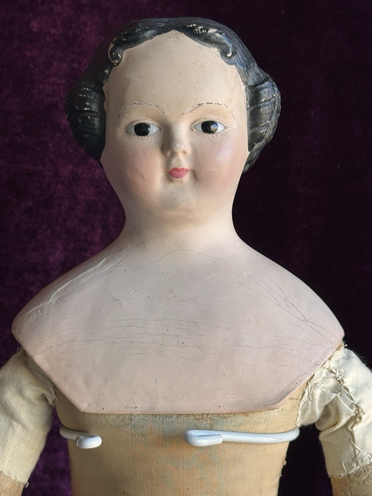 Antique Greiner Style 26” Flat Top Papier Mache Fashion Lady Doll Glass Eyes