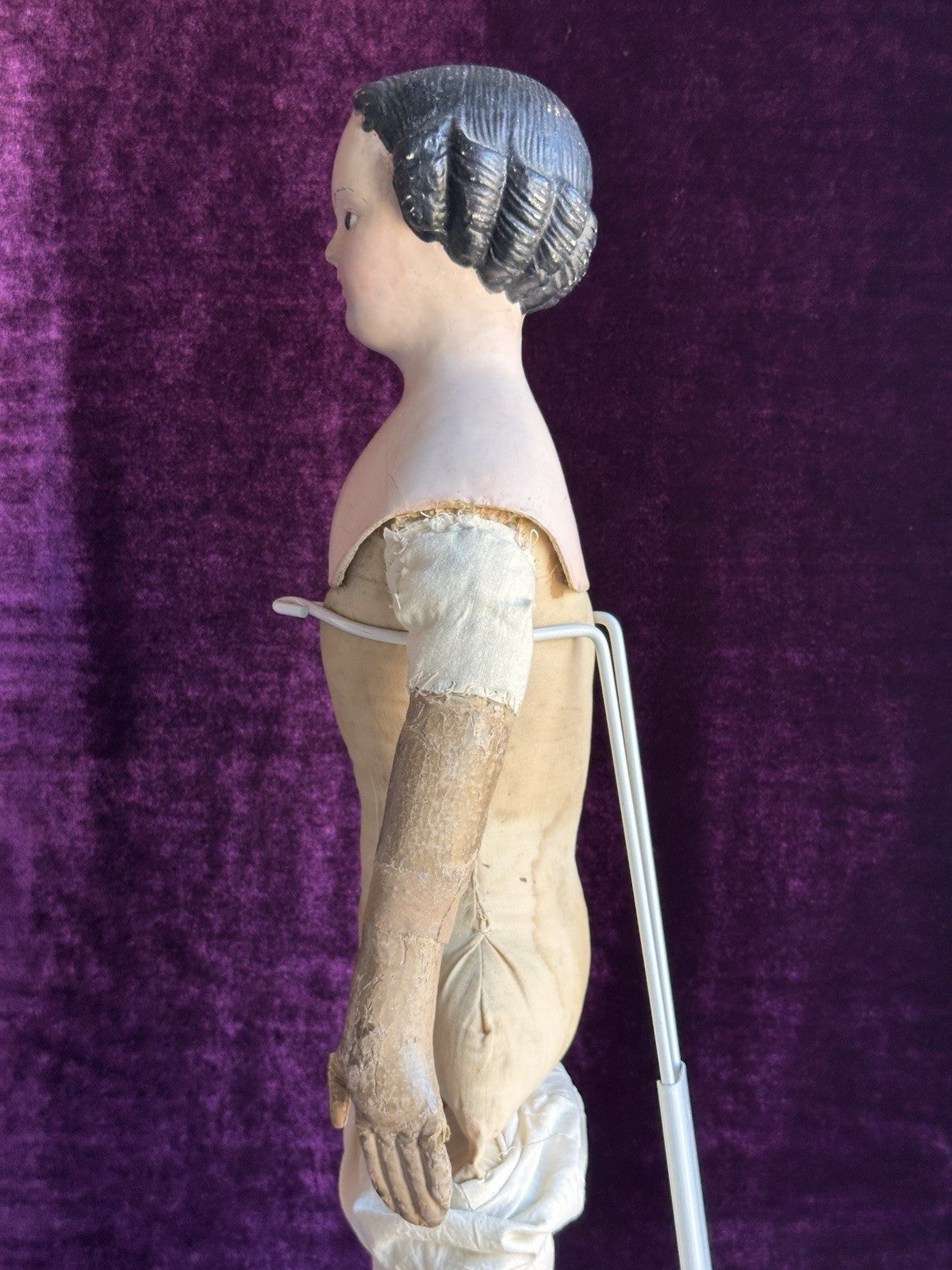 Antique Greiner Style 26” Flat Top Papier Mache Fashion Lady Doll Glass Eyes