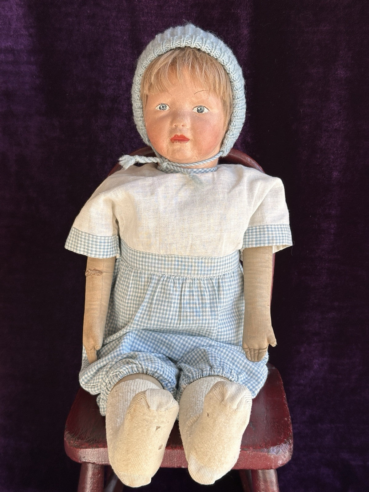 Antique American 19” Kamkins Cloth Oil Painted Doll