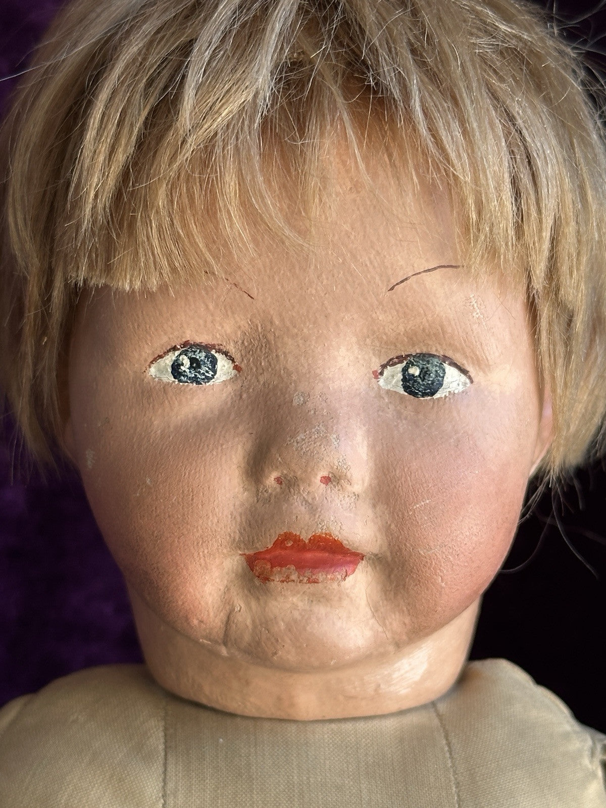Antique American 19” Kamkins Cloth Oil Painted Doll