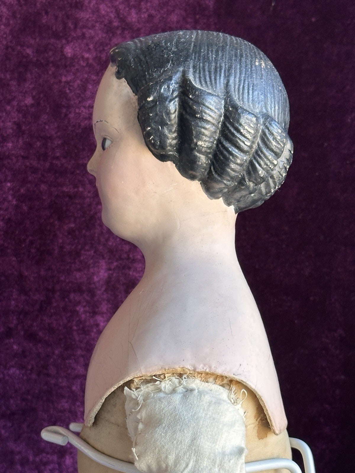Antique Greiner Style 26” Flat Top Papier Mache Fashion Lady Doll Glass Eyes