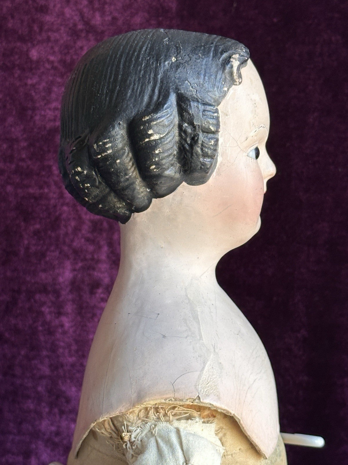 Antique Greiner Style 26” Flat Top Papier Mache Fashion Lady Doll Glass Eyes