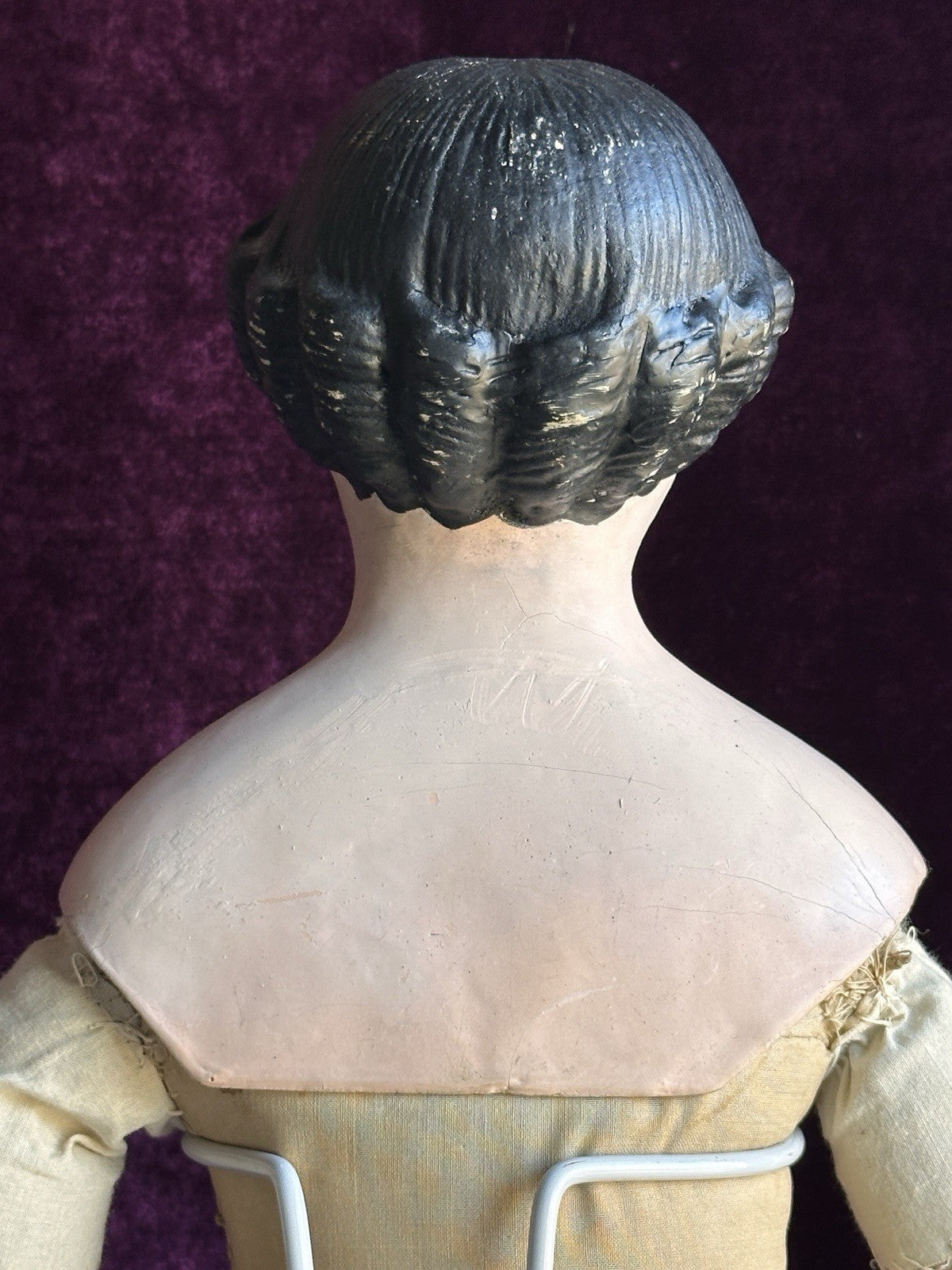 Antique Greiner Style 26” Flat Top Papier Mache Fashion Lady Doll Glass Eyes