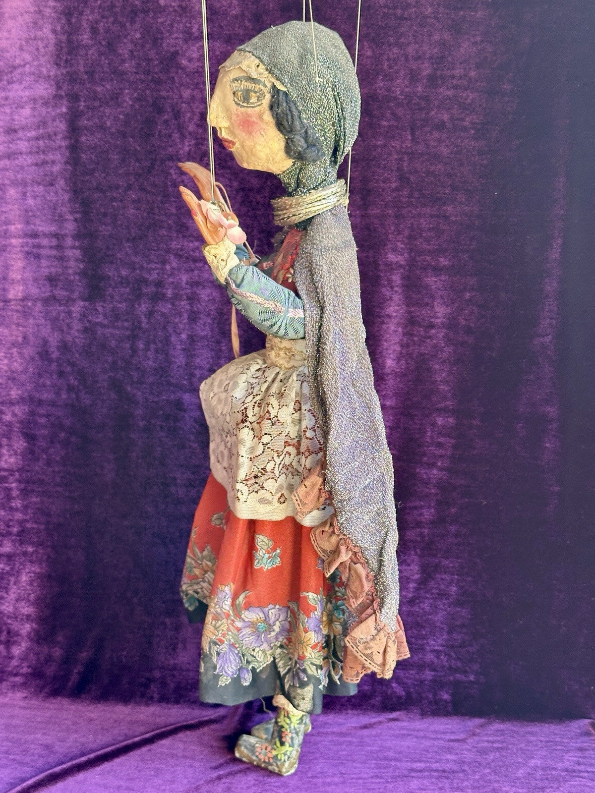 Vintage Handmade 24” Papier Mache Cloth Marionette Puppet Doll