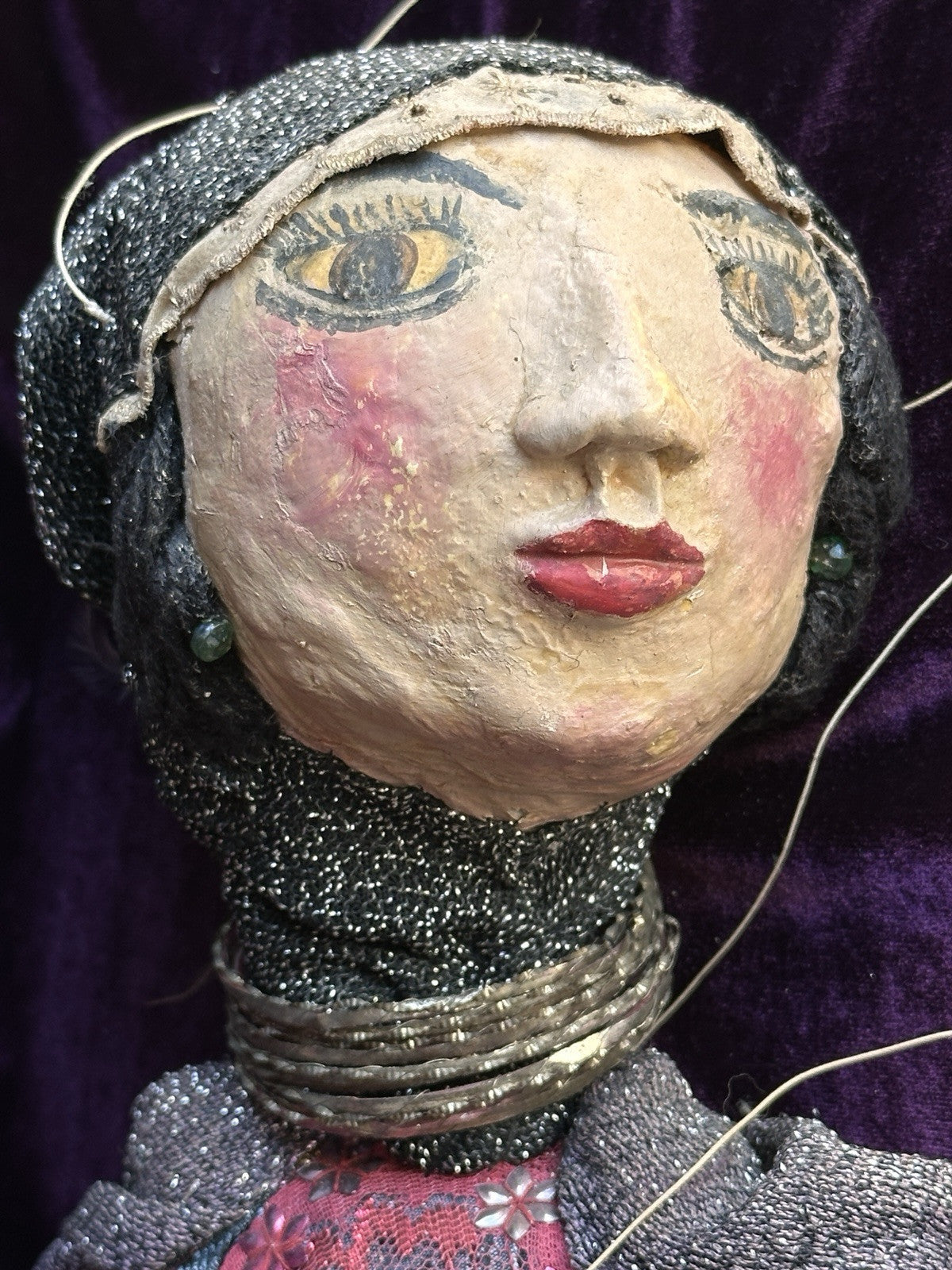 Vintage Handmade 24” Papier Mache Cloth Marionette Puppet Doll