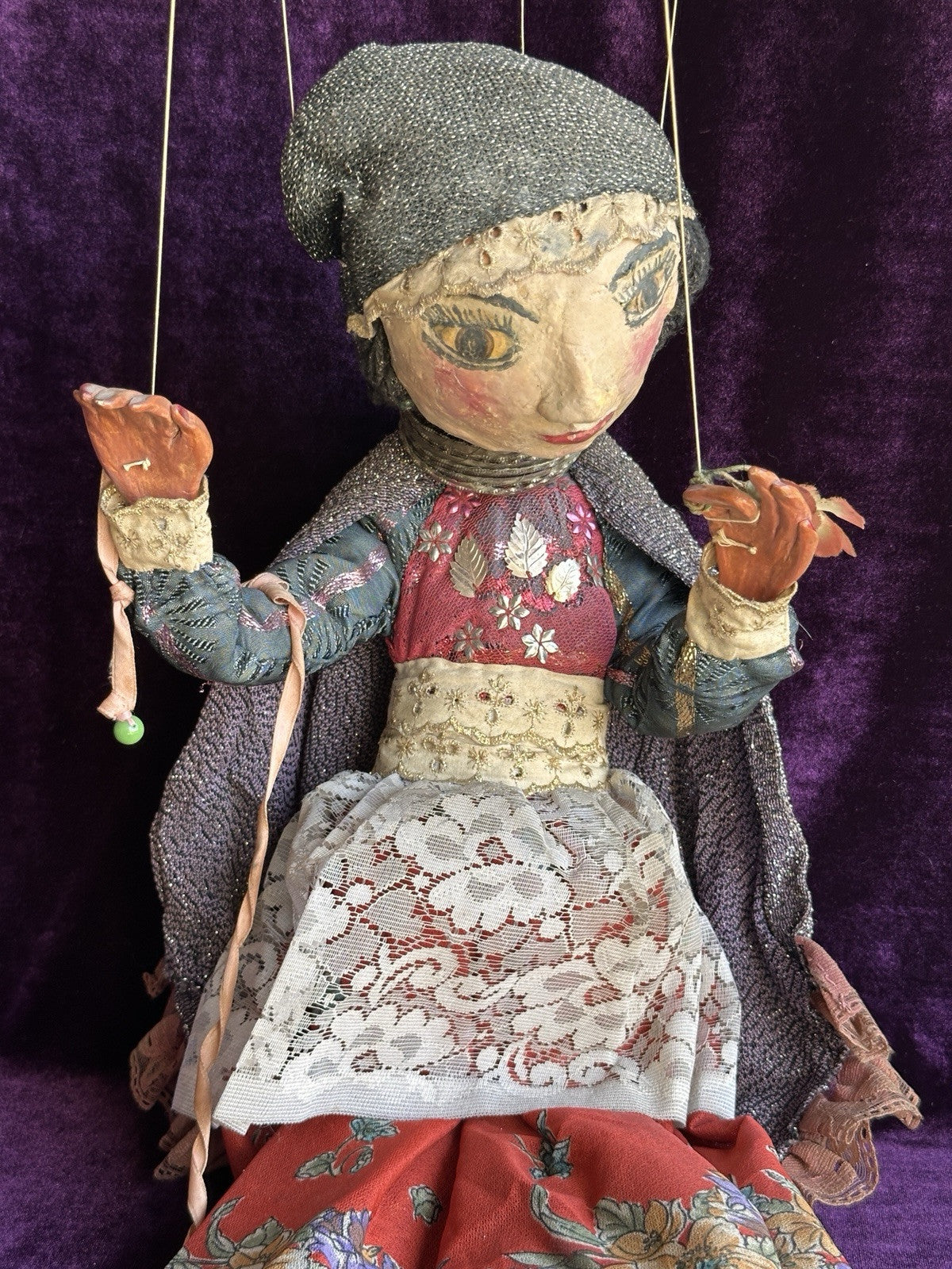 Vintage Handmade 24” Papier Mache Cloth Marionette Puppet Doll