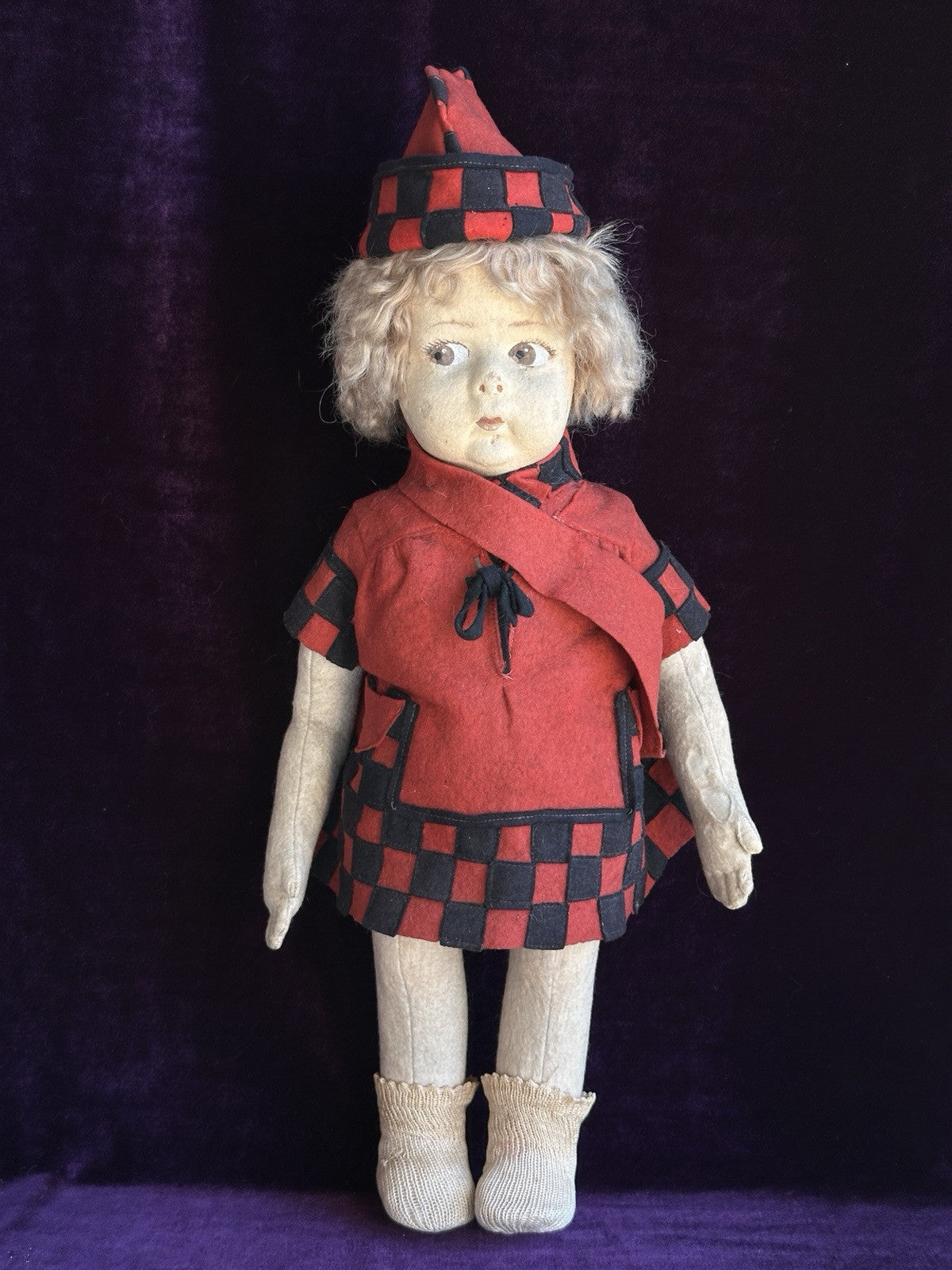 Vintage Italian 16” Early Lenci 159 (?) Felt Cloth Doll