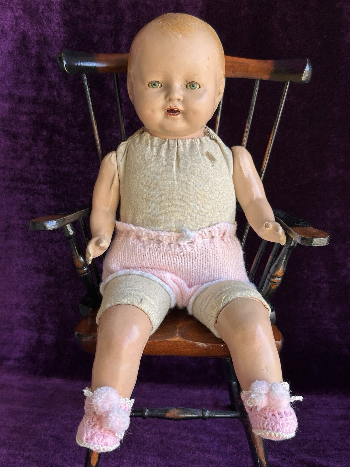 Antique American Horsman (?) 15” Dimples Baby Composition Cloth Baby Doll