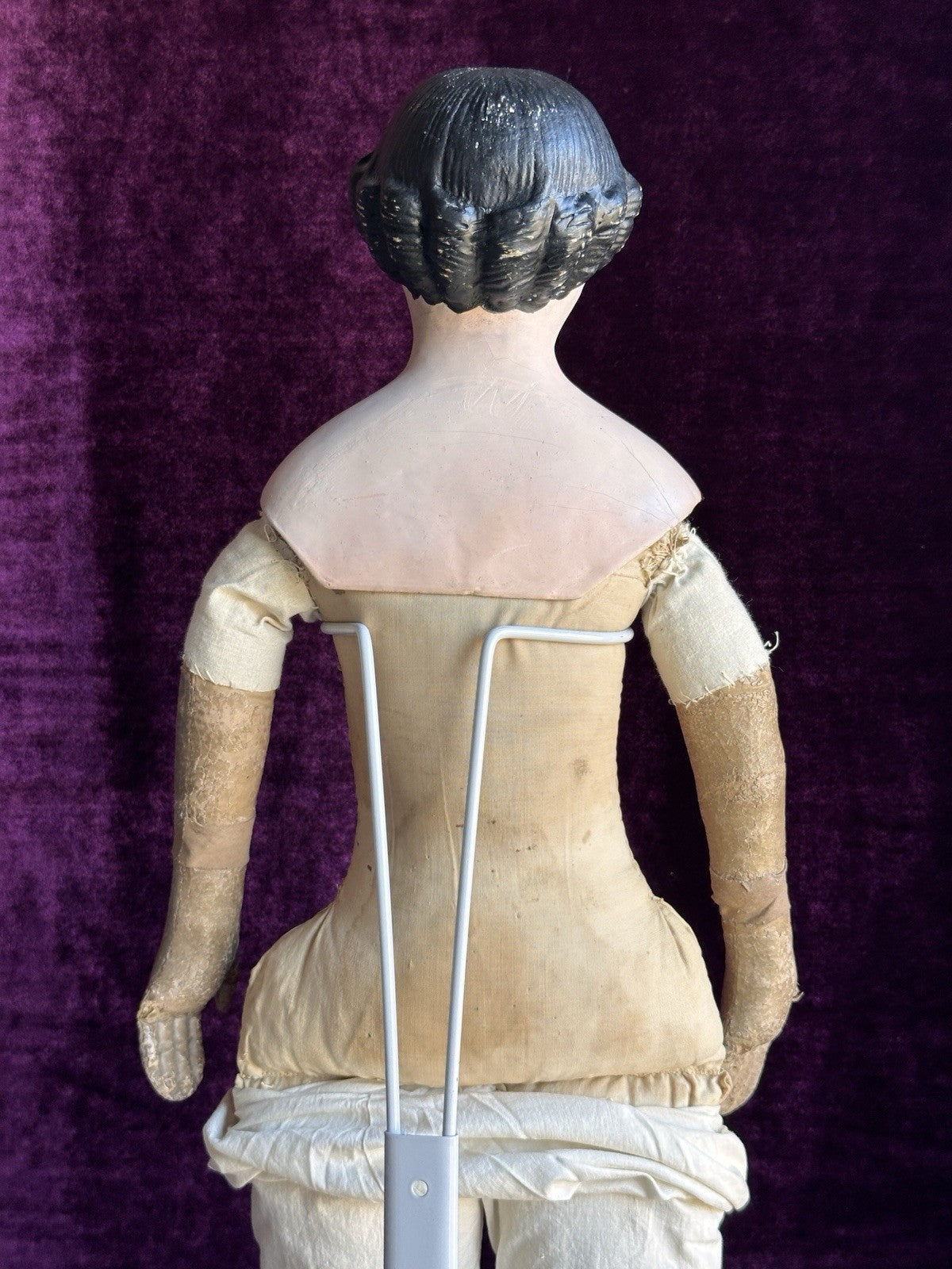 Antique Greiner Style 26” Flat Top Papier Mache Fashion Lady Doll Glass Eyes