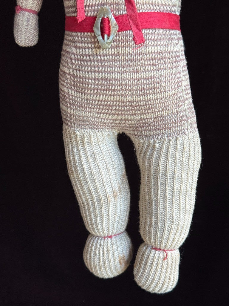 Lot of 2 Vintage Stockinette Knitted Embroidered Cloth Dolls