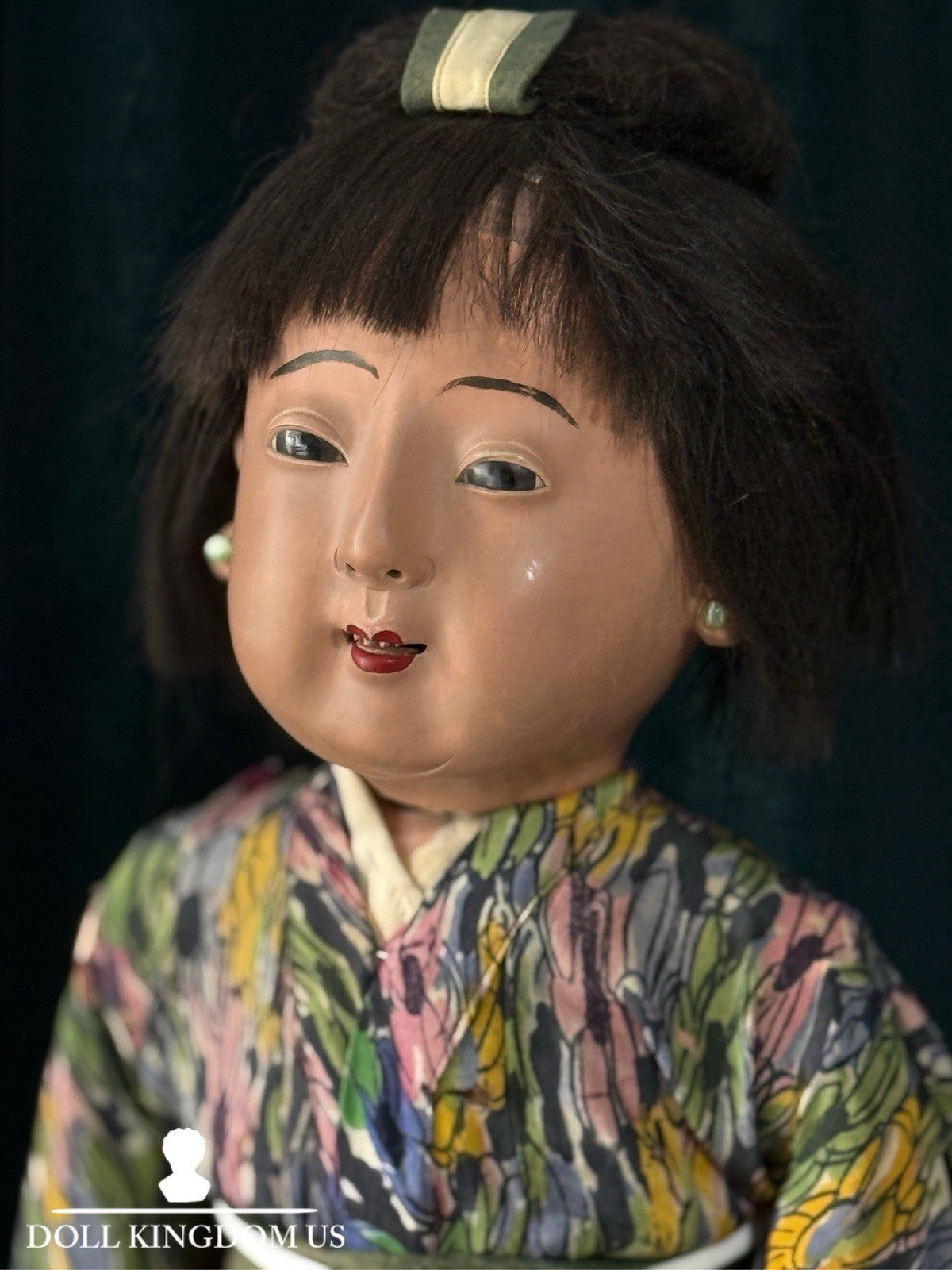 Antique Japanese Large 23” Ichimatsu Gofun Oriental Doll Open Mouth With Teeth