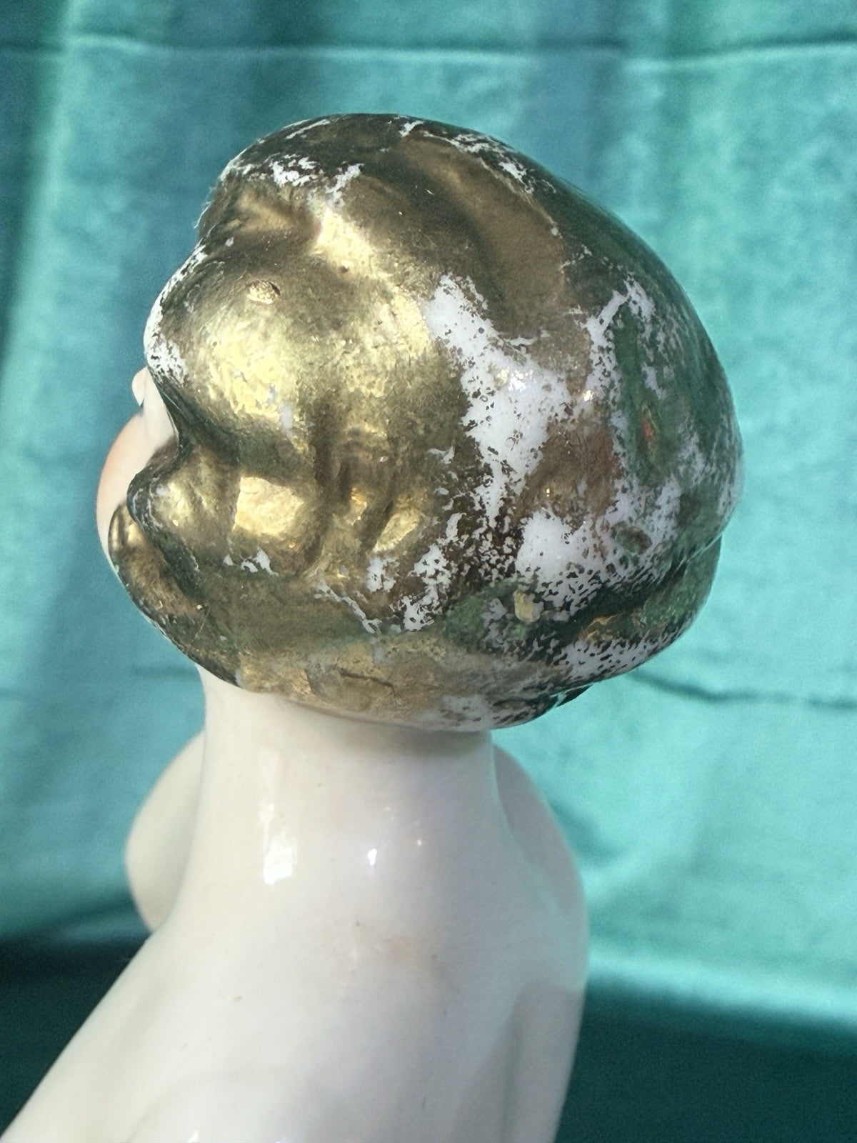 Rare Gold Hair Antique German Art Deco Flapper Pin Cushion Half 4 3/4” Doll