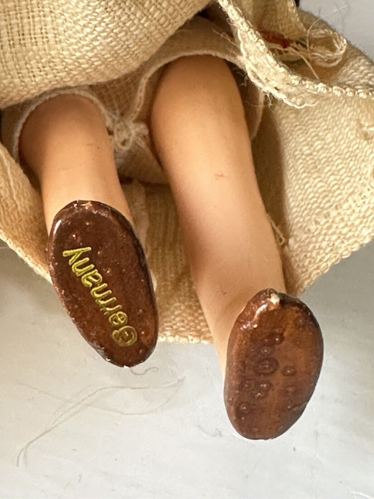 Pair of Antique German Hertwig  Miniature Dollhouse Boy and Girl 3 1/2” Dolls