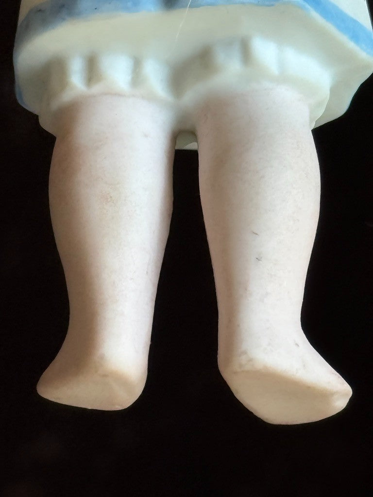 Lot of 2 Antique German 4" All Bisque Miniature Dollhouse Dolls Molded Dresses