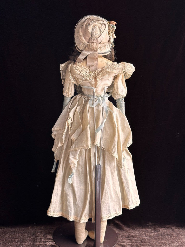 Antique English All Original Mad Alice 22” Wax Over Papier Mache Head Doll
