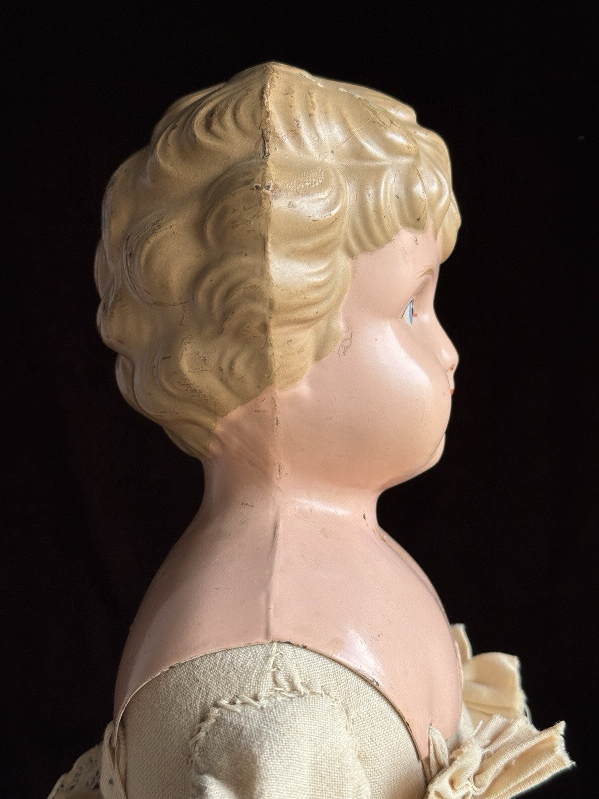 Antique German 24” Minerva Metal Tin Head Fashion Doll