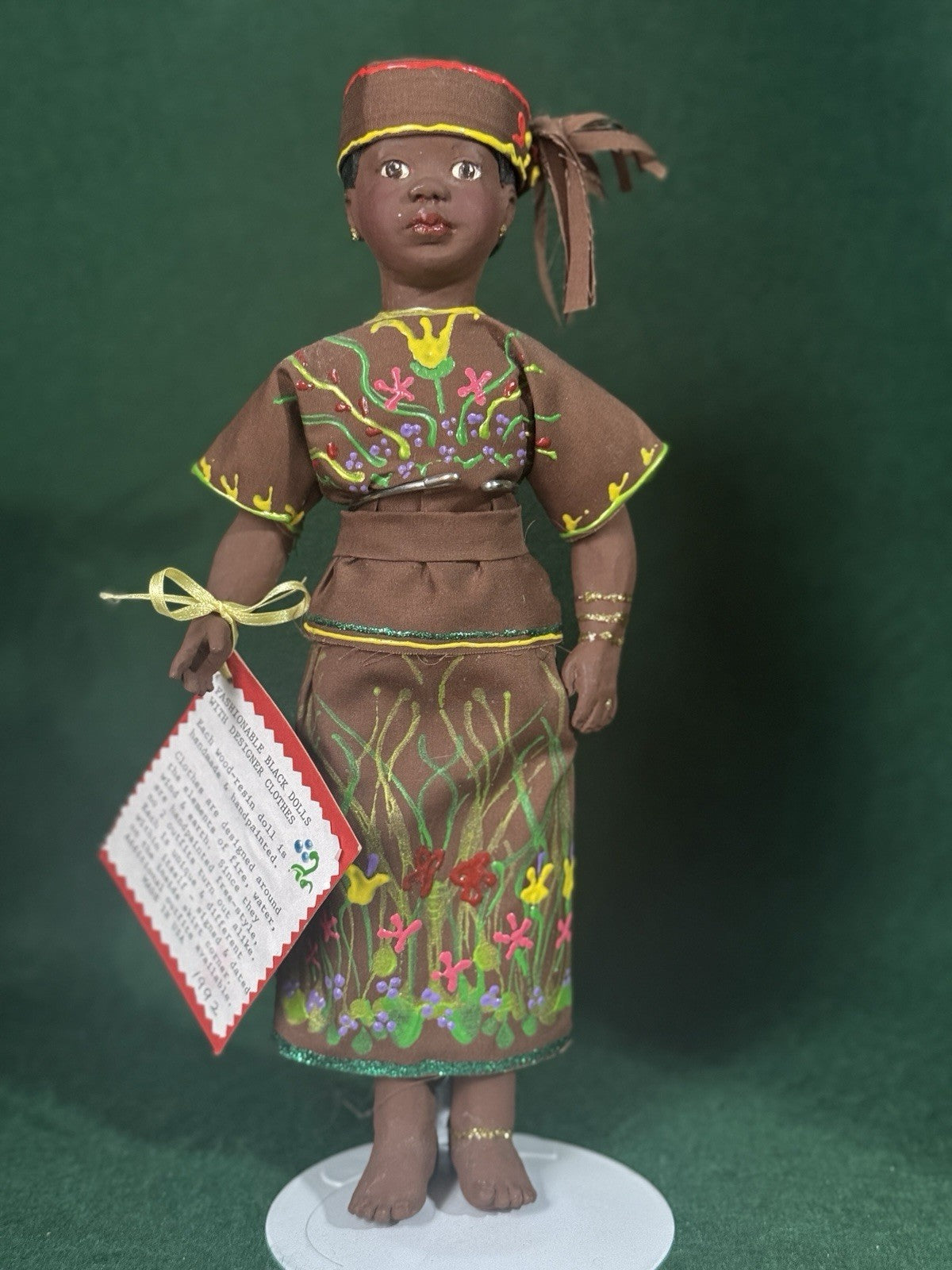 Lot Of 4 Hand painted Wooden/resin Collectible Dolls With Handmade Clothes