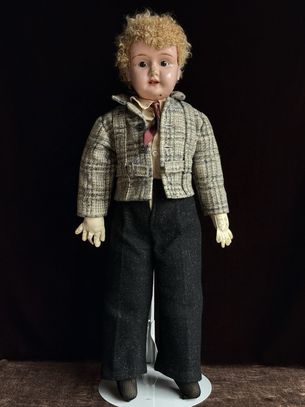 Large Antique German 25” Minerva Metal Tin Head Boy Doll