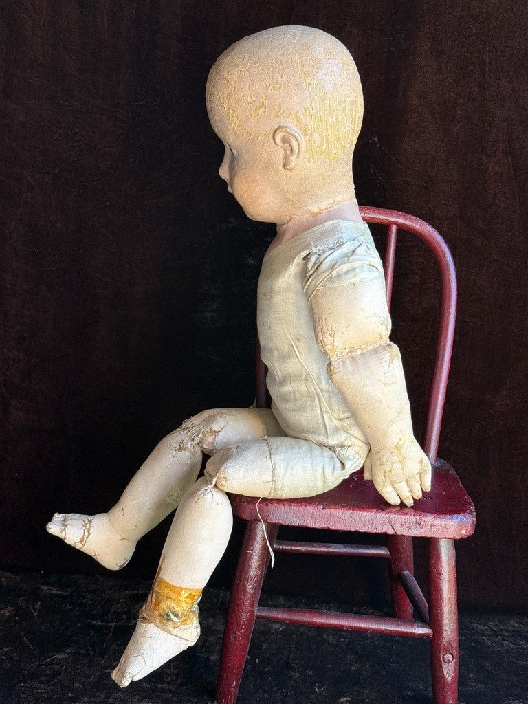 Rare Antique American 22” Gertrude Rollinson Oil Painted Cloth Baby Doll