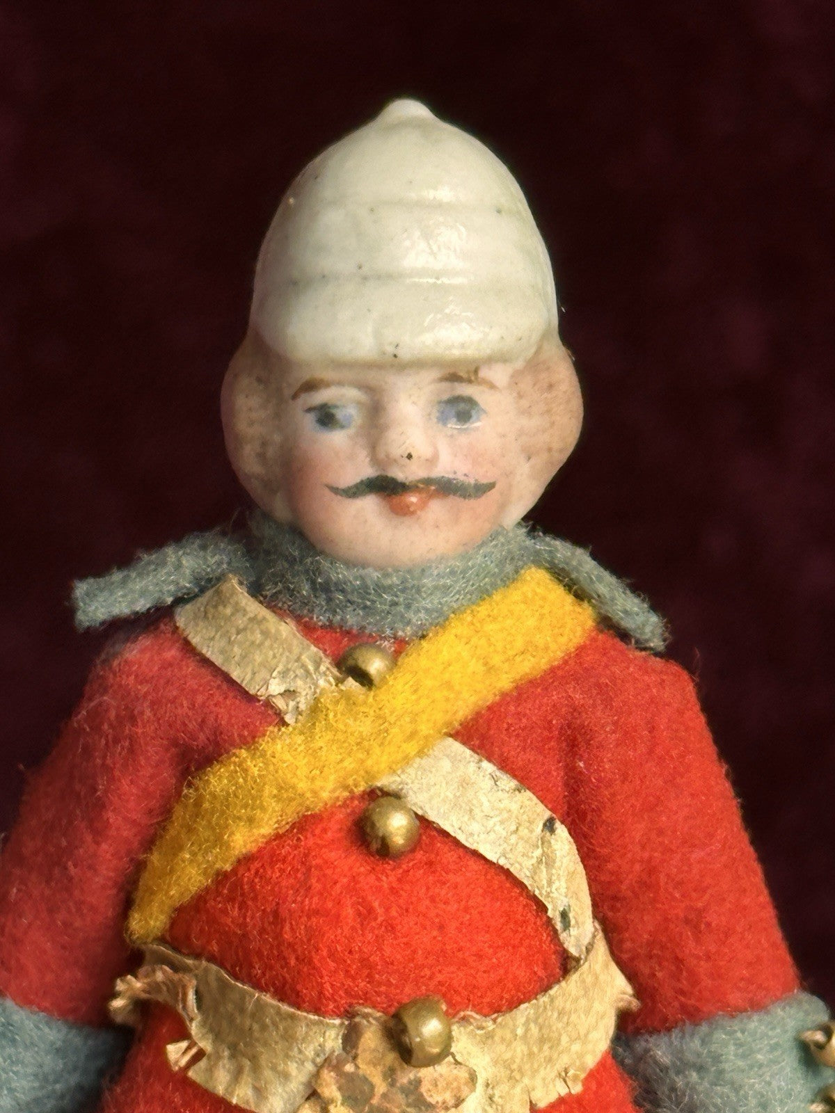 Antique German Kestner Bisque 2.75” Soldier Molded Hat Dollhouse Soldier Doll