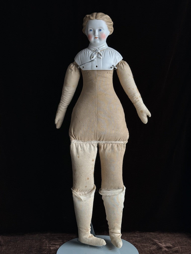 Large Antique German Kling 27” Dresden China Parian Molded Shoulder Head Doll