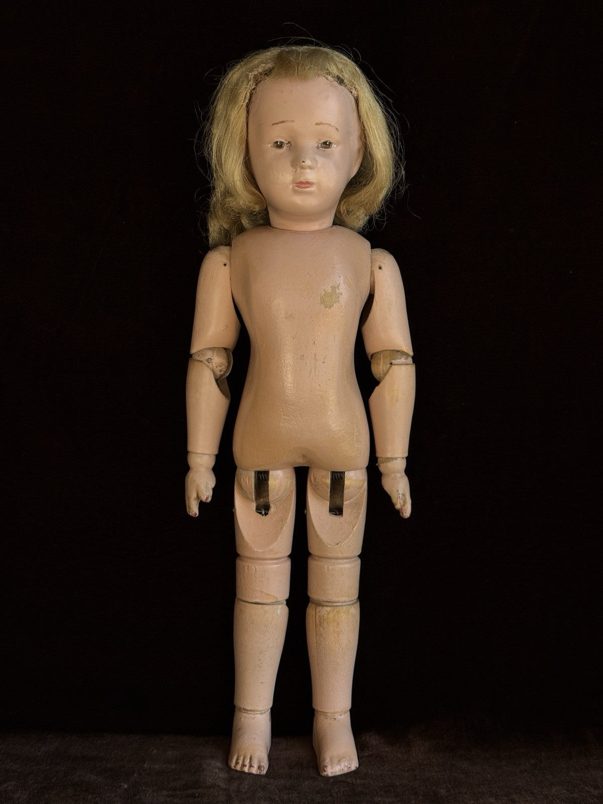 Antique 14.5” American Schoenhut Wood Carved Spring Jointed Character Doll