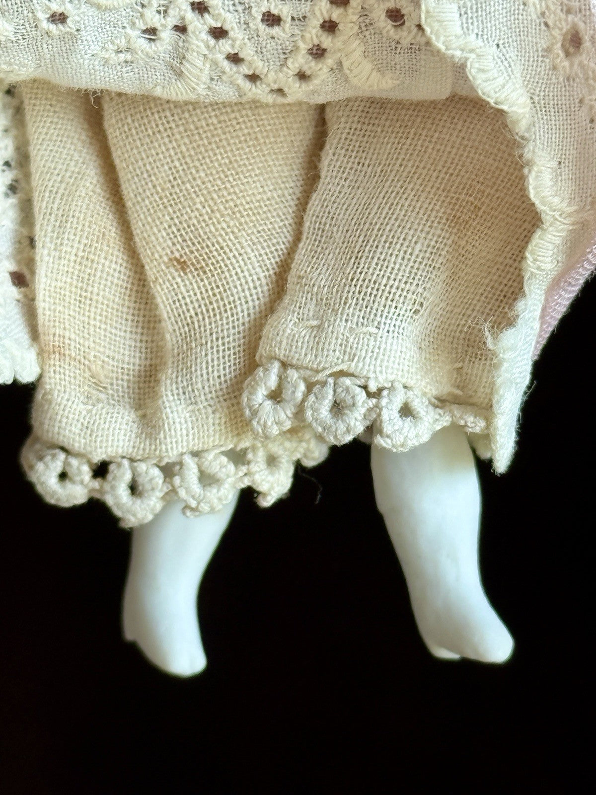 Lot of 2 Antique German 4"-4.25" Bisque Cloth Miniature Dollhouse China Dolls