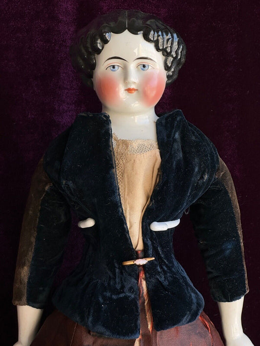 Antique German 21” Flat Top Highbrow China Shoulder Head Doll