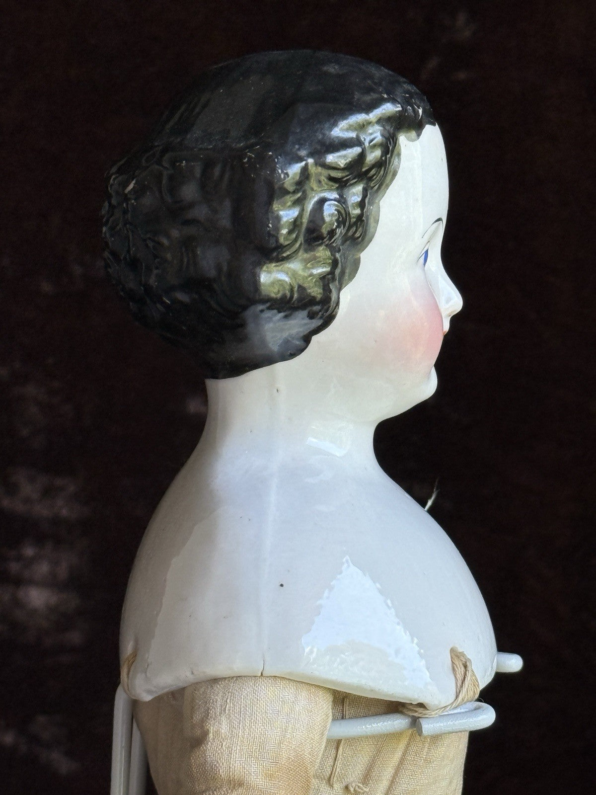 Antique German 16” Flat Top Highbrow China Shoulder Head Doll