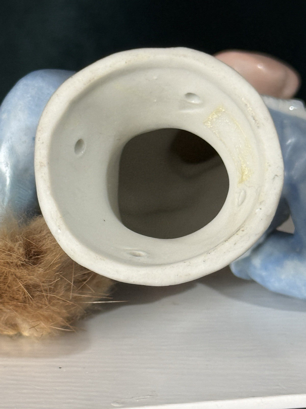 Unidentified Antique German 4.5” Pin Cushion Half Doll Arms Away With Fur Muff