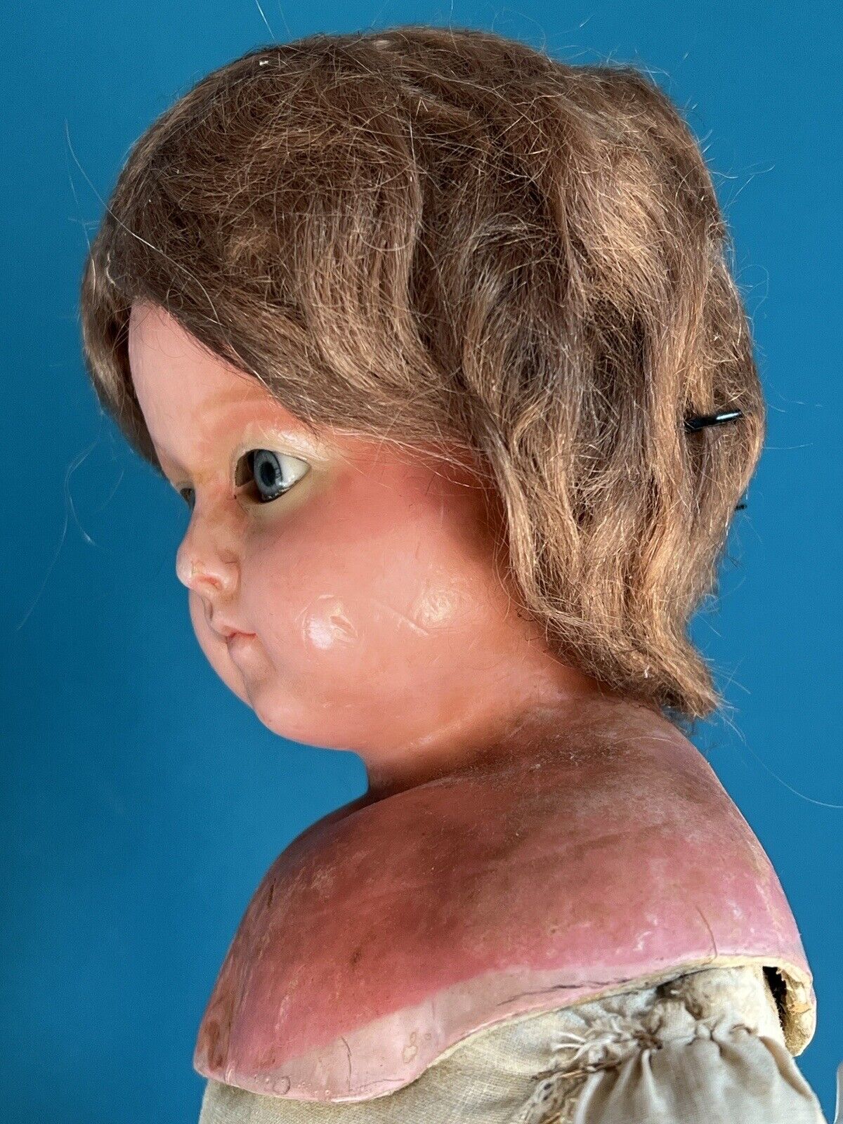 Antique German 23” Wax Over Papier Mache Sleepy Eye Fashion Doll
