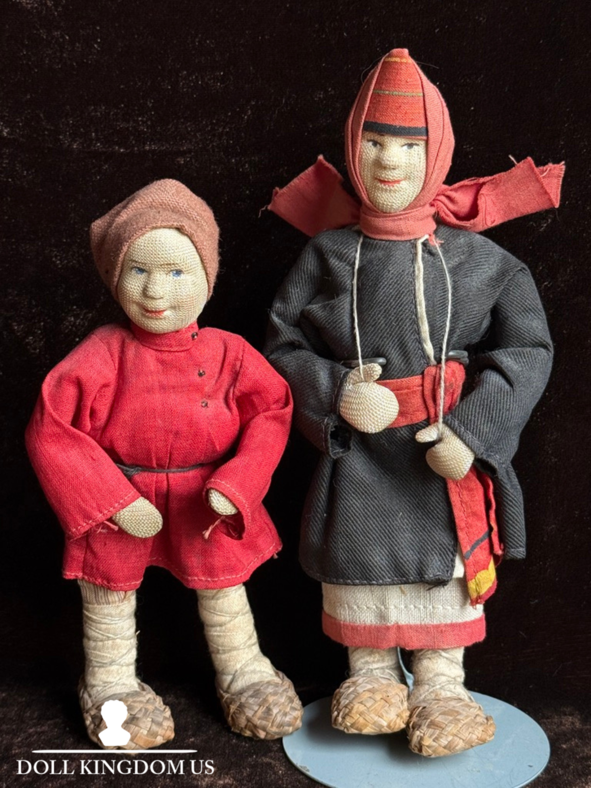 Lot of 2 Antique USSR Cloth Stockinette Russian Dolls