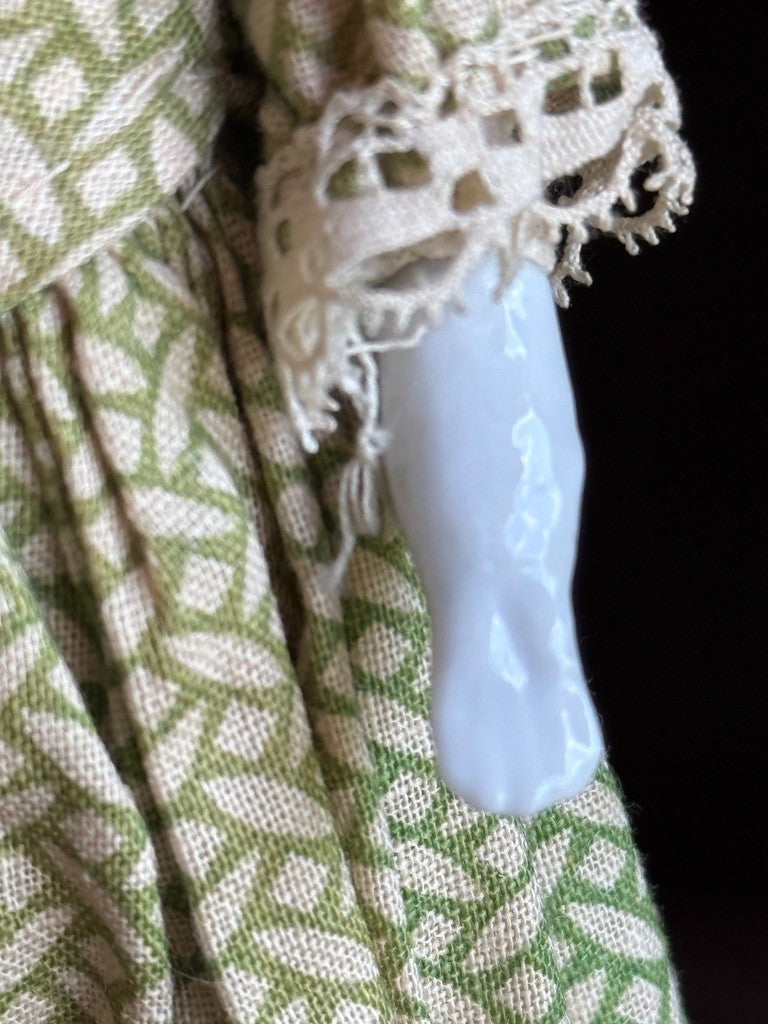 Antique German 7.5” Bisque Cloth Miniature Dollhouse Parian Girl Doll