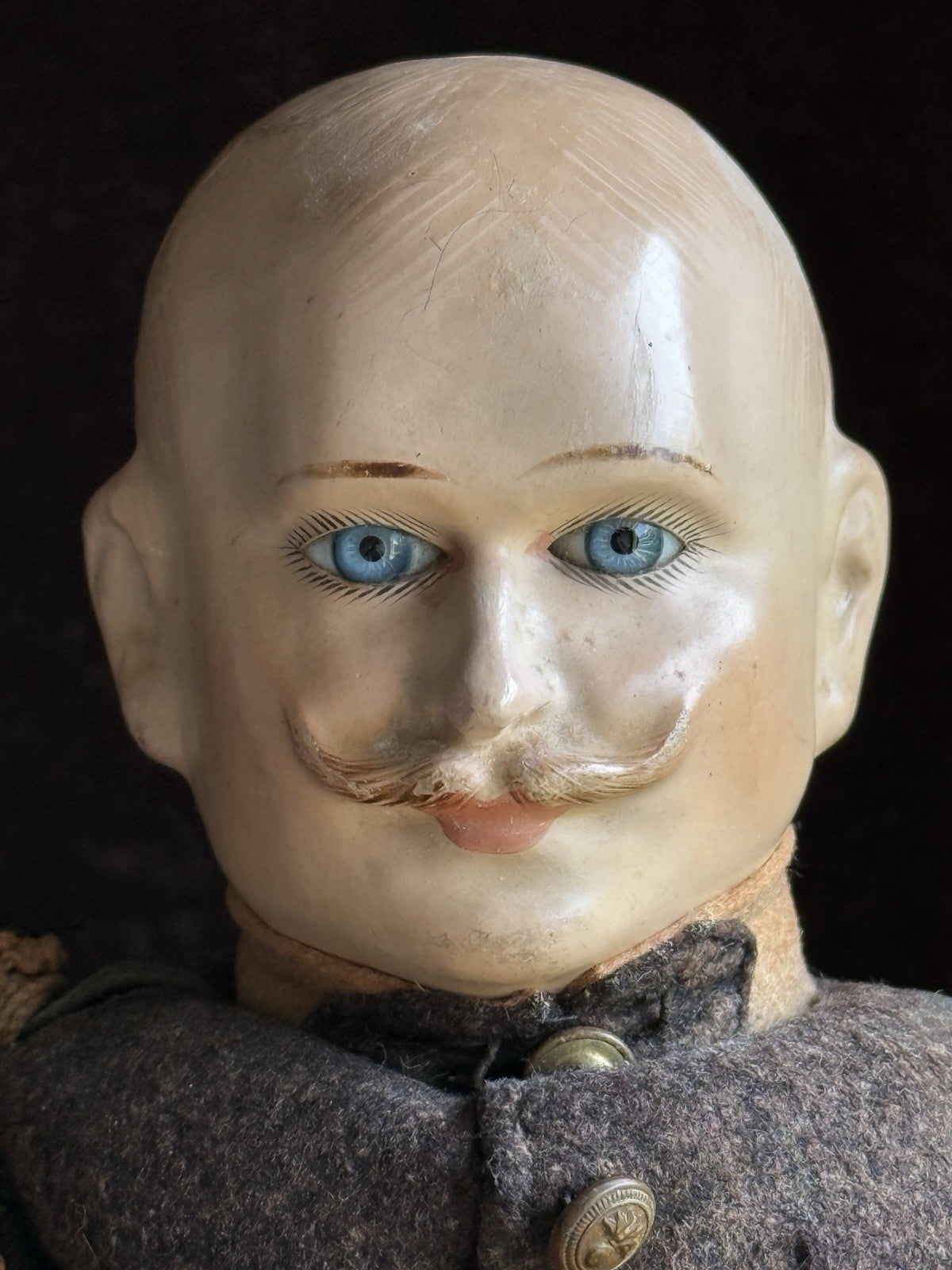 Rare Antique French Soldier 18.5” Papier Mache Composition Character Doll