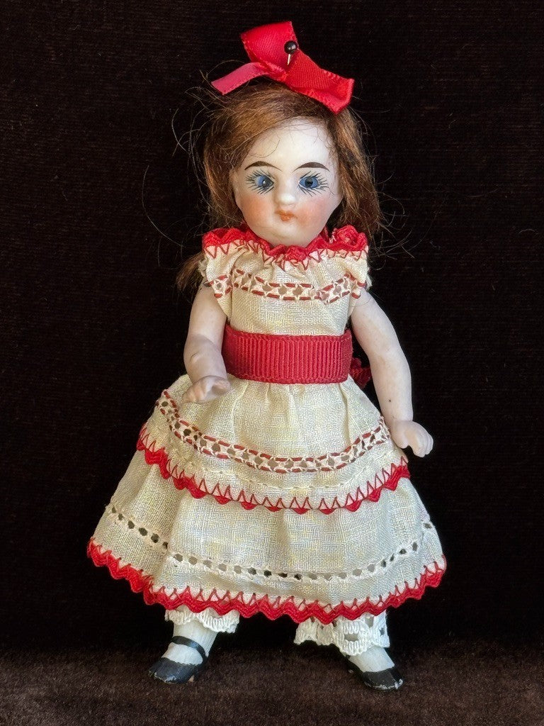 Antique German 4.75” All Bisque Closed Mouth Mignonette Doll