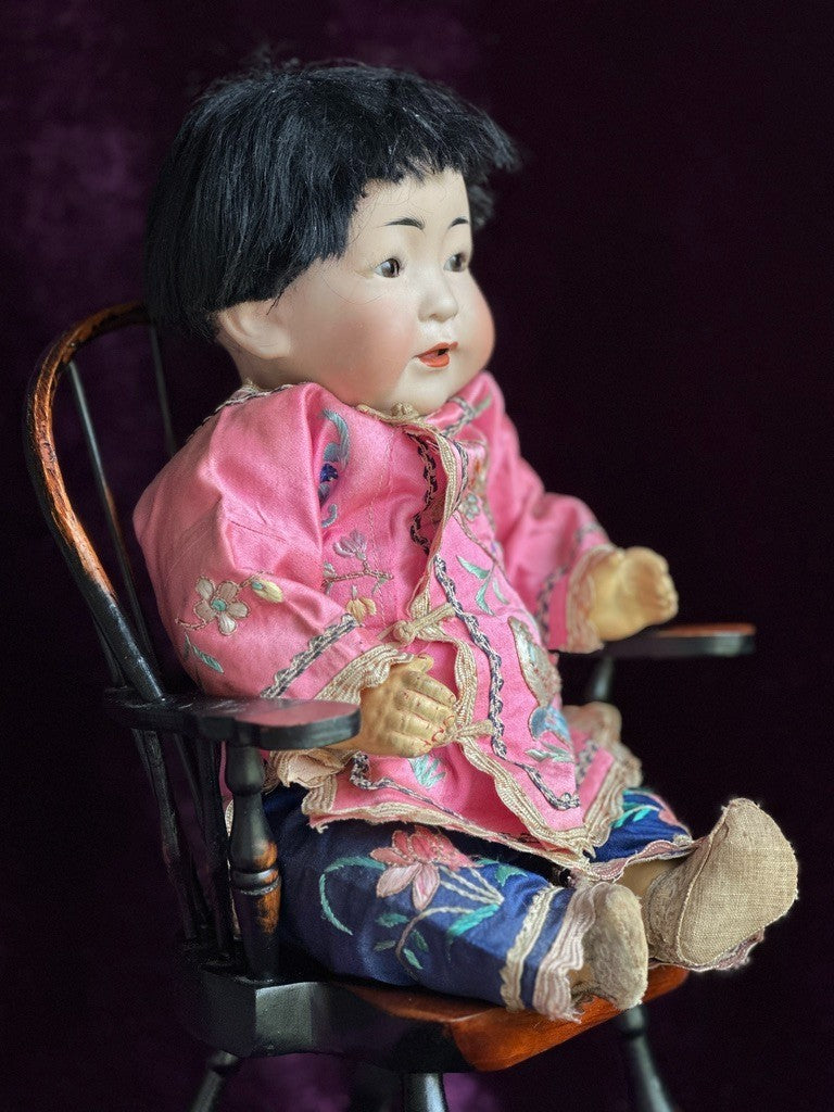 Antique German JDK Kestner 243 Asian Oriental Bisque Baby Doll Composition Body