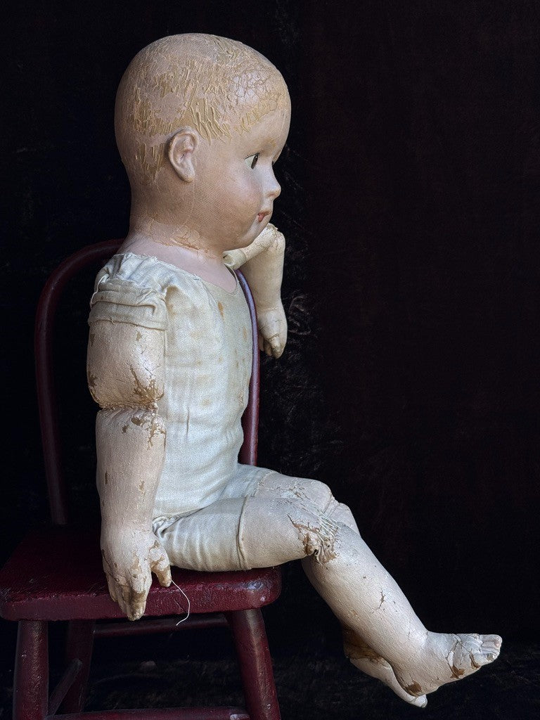 Rare Antique American 22” Gertrude Rollinson Oil Painted Cloth Baby Doll