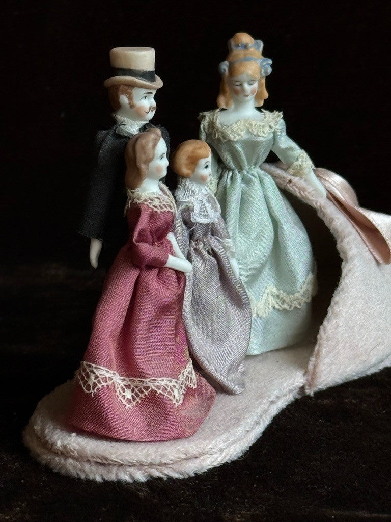 Miniature Porcelain China Doll Display Set in Velvet Shoe by Rosemarie Snyder