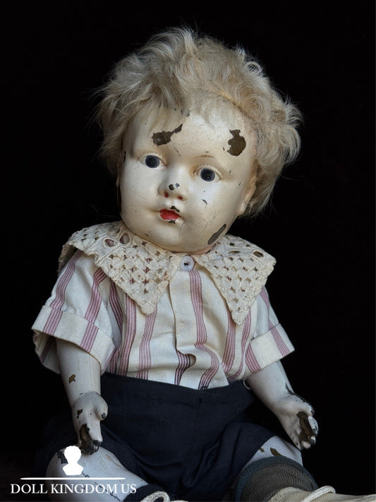 Antique American 12.5” Metal Tin Baby Doll