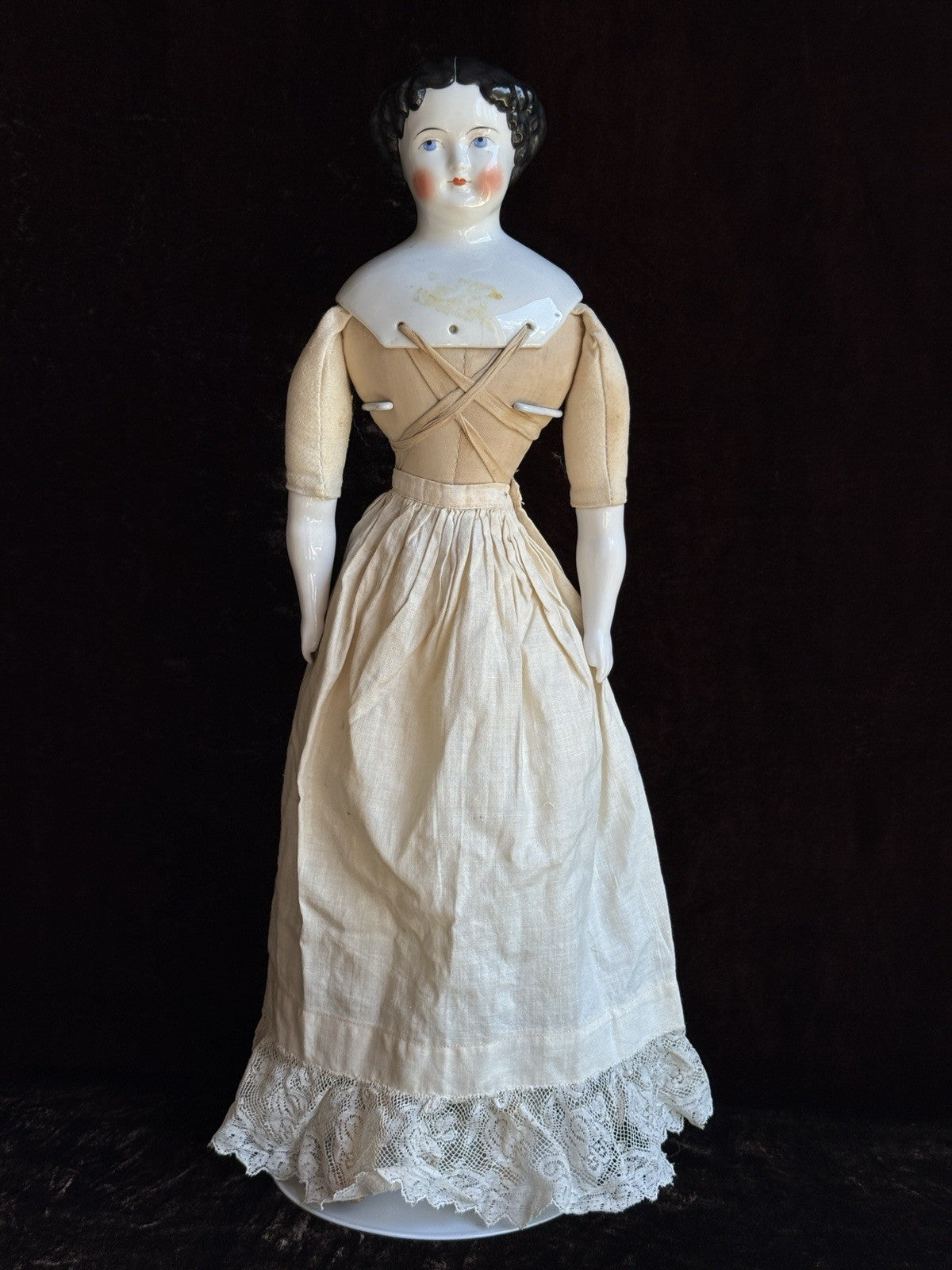 Antique German 19” Flat Top Highbrow China Shoulder Head Doll
