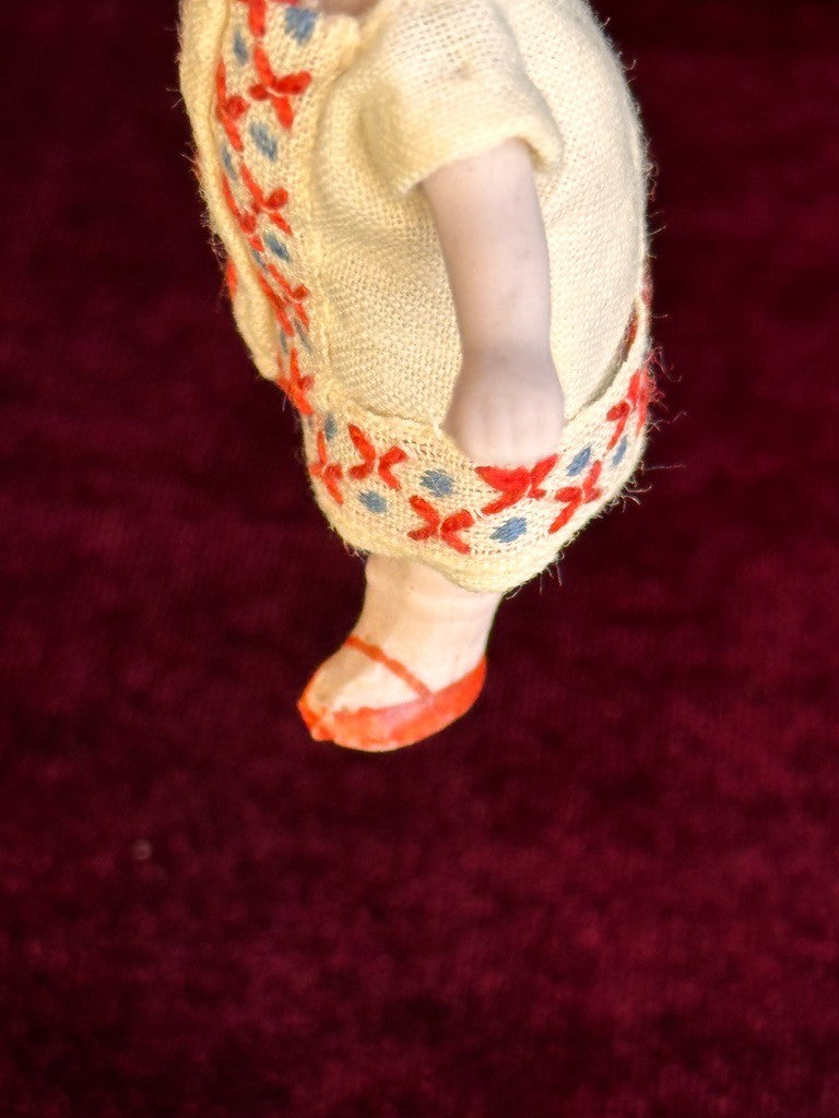 Antique German 2.75” Hertwig Dollhouse All Bisque Googly Eyes Miniature Doll