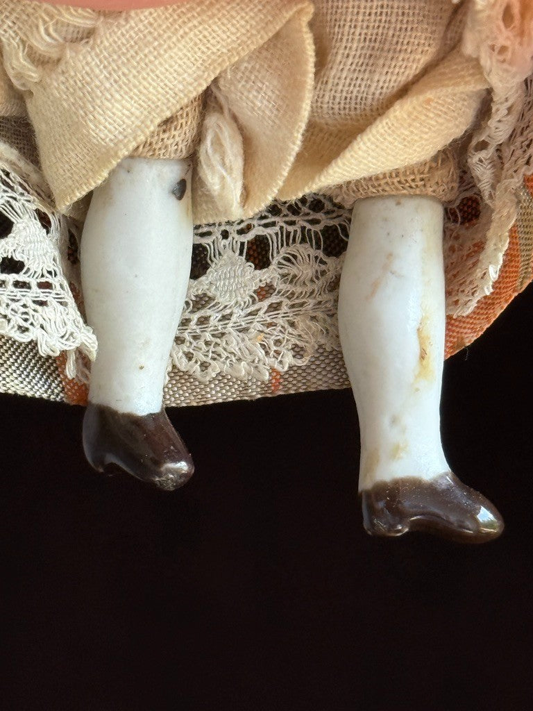 Antique German 6.5” Bisque Cloth Miniature Dollhouse Lowbrow China Doll