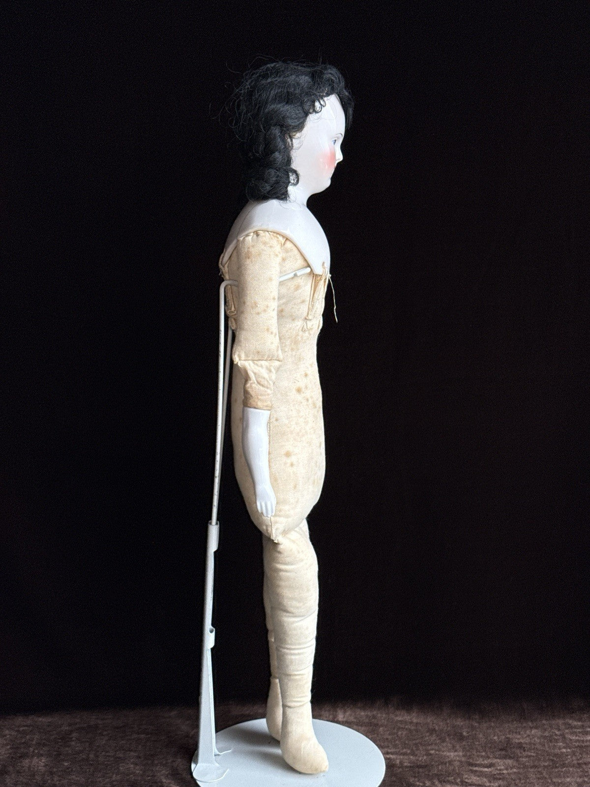 Antique German 21” Biedermeier Bald China Shoulder Head Doll