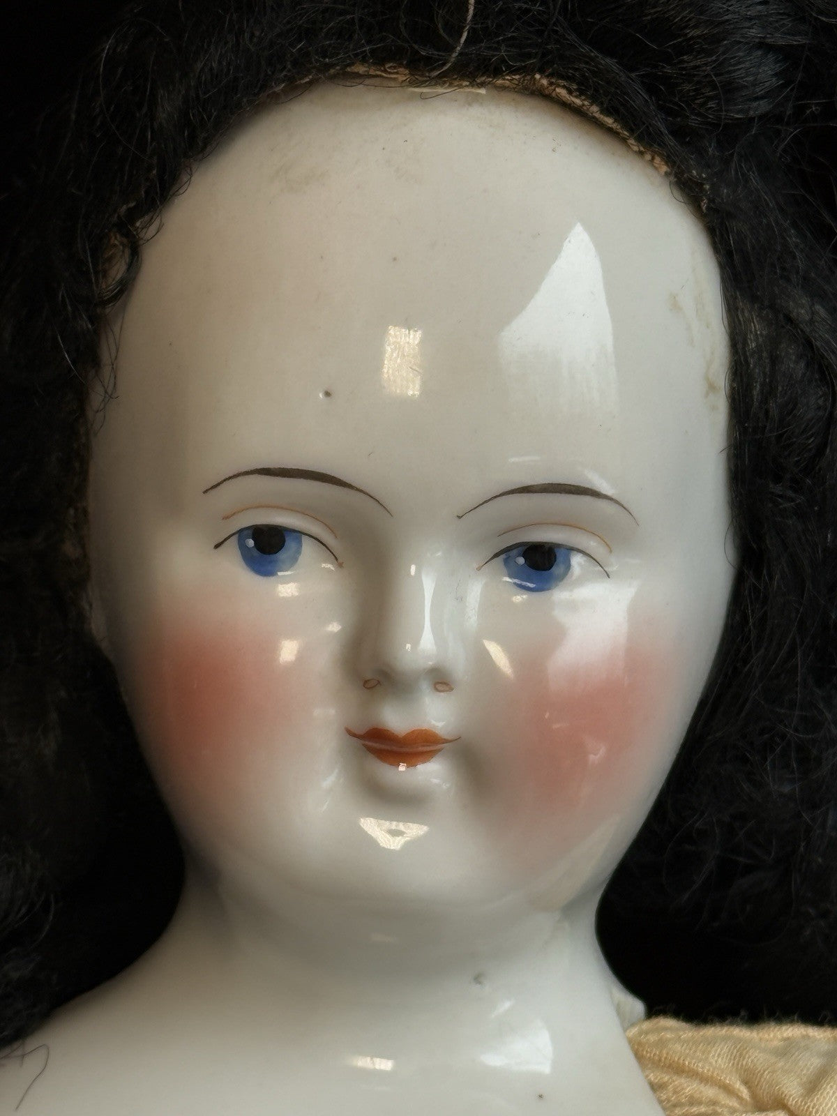 Antique German 21” Biedermeier Bald China Shoulder Head Doll