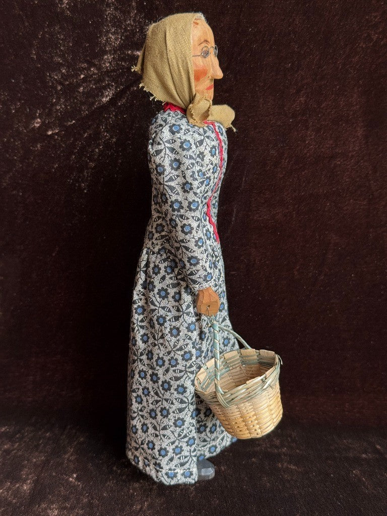 Vintage American 8.5" Stamped Hand Carved Wooden Folk Art Doll