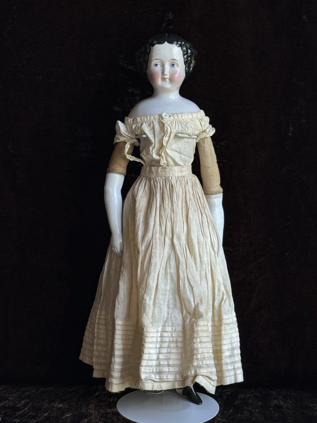 Antique German 16” Flat Top Highbrow China Shoulder Head Doll
