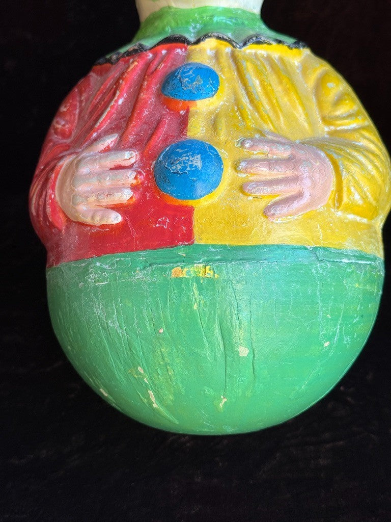 Large Antique American 15” Schoenhut Papier Mache Roly Poly Clown Toy